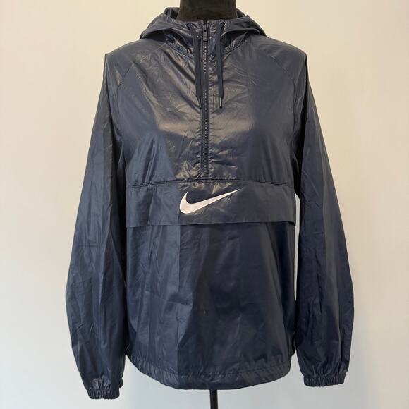 NIKE Swoosh Packable Kangaroo Windbreaker Jacket Navy Blue Size Large - Picture 2 of 13